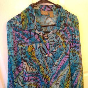 Chico's Blouse with Colorful Safari-Type Design